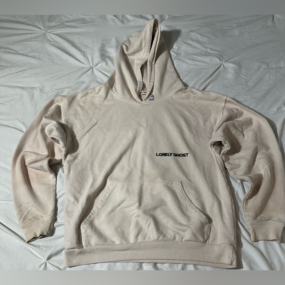 Lonely Ghost Cream Hoodie Oversized Small fits a medium